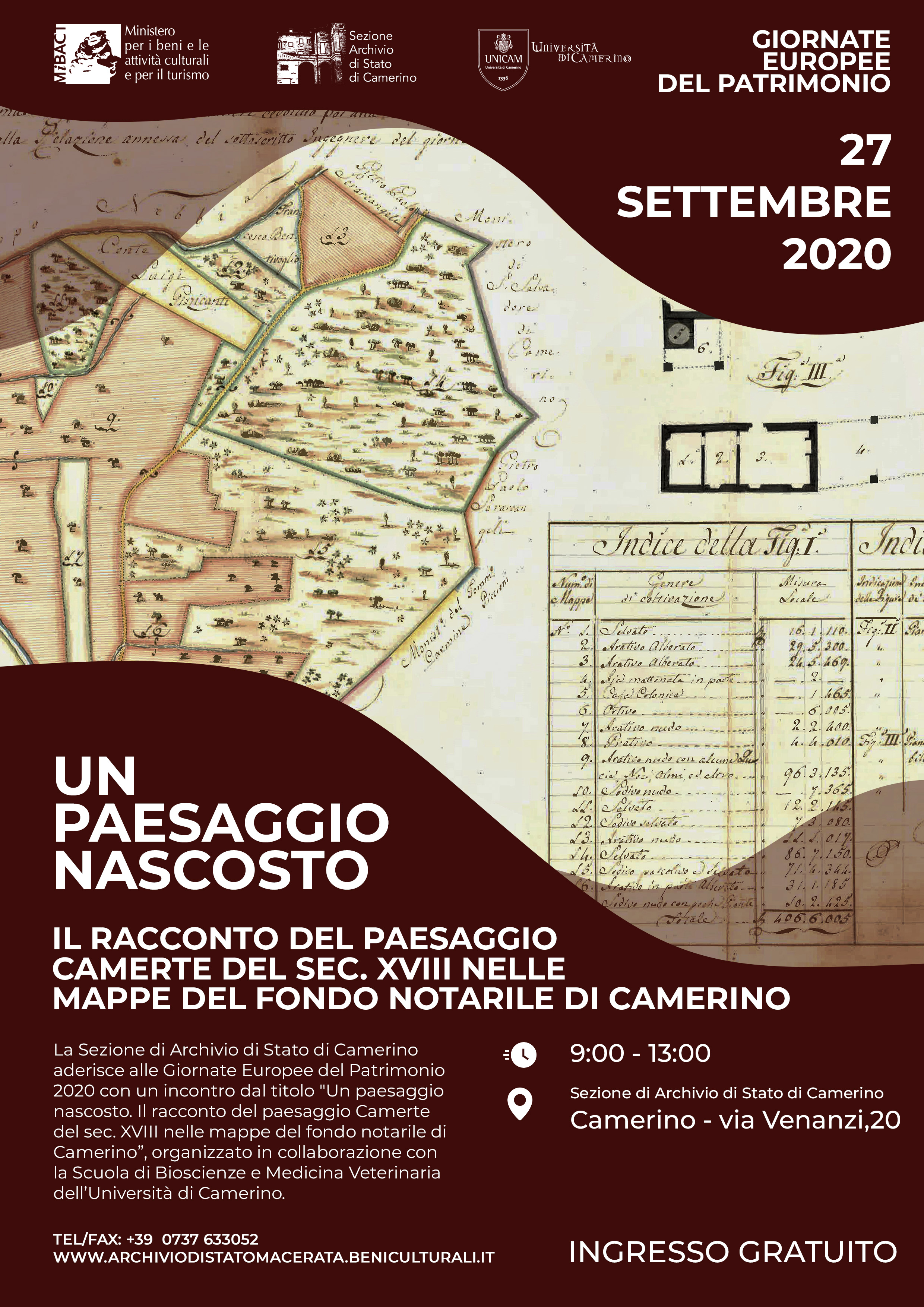 Giornate Europee del Patrimonio – Apertura straordinaria Sezione di Archivio di Stato di Camerino 27 settembre 2020