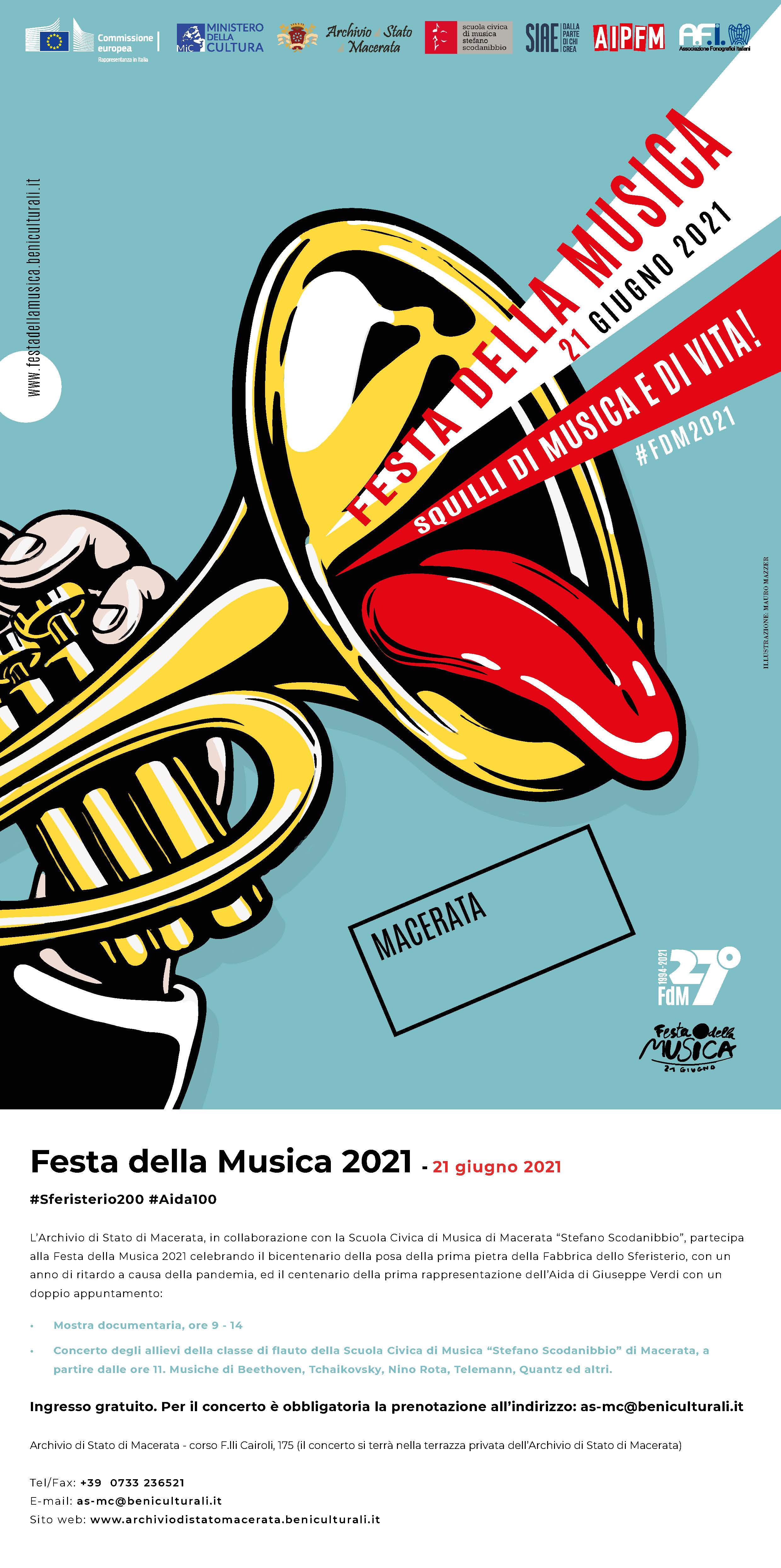 FESTA DELLA MUSICA 21 GIUGNO 2021 – Concerto e mostra fotografico-documentaria presso l’Archivio di Stato di Macerata